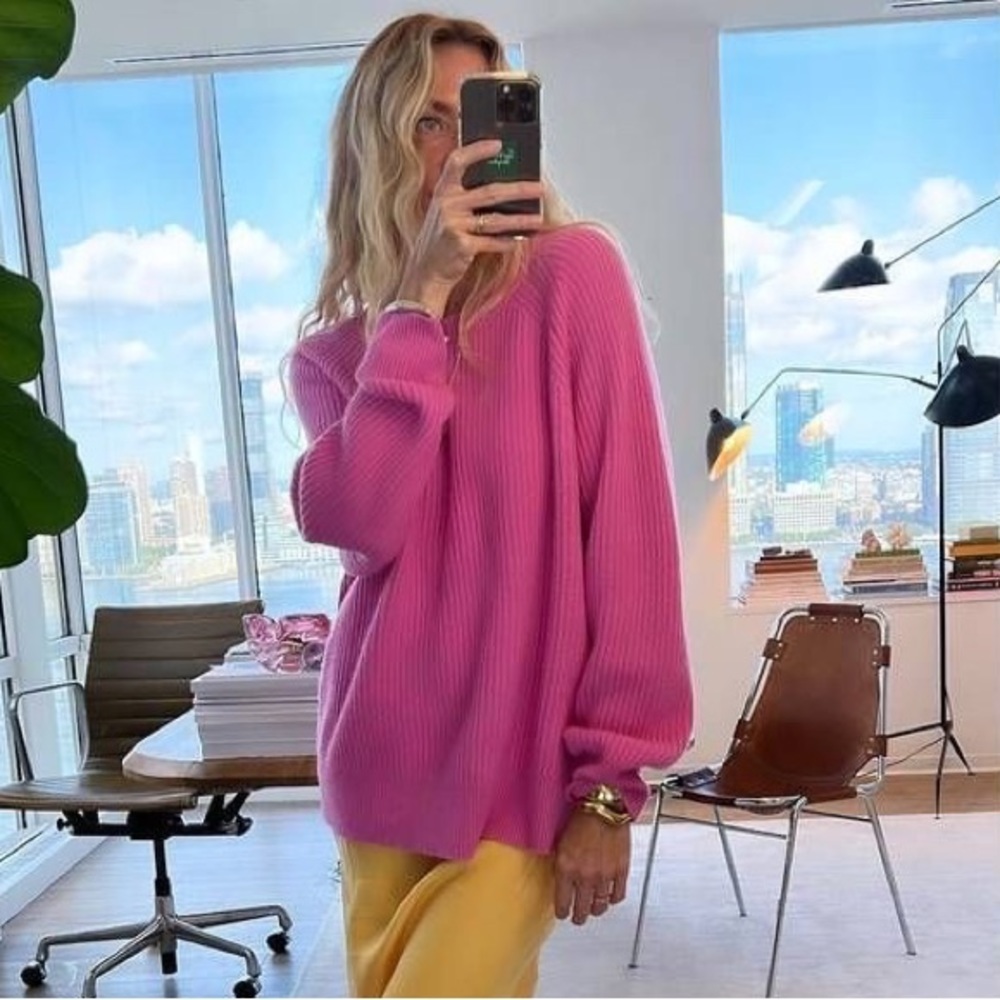 NEW Ribbed cashmere oversized crewneck sweater DAHLIA XSmall